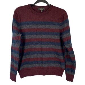 Banana Republic Sweater Womens Large Burgundy Red Blue Grey Striped Merino Wool